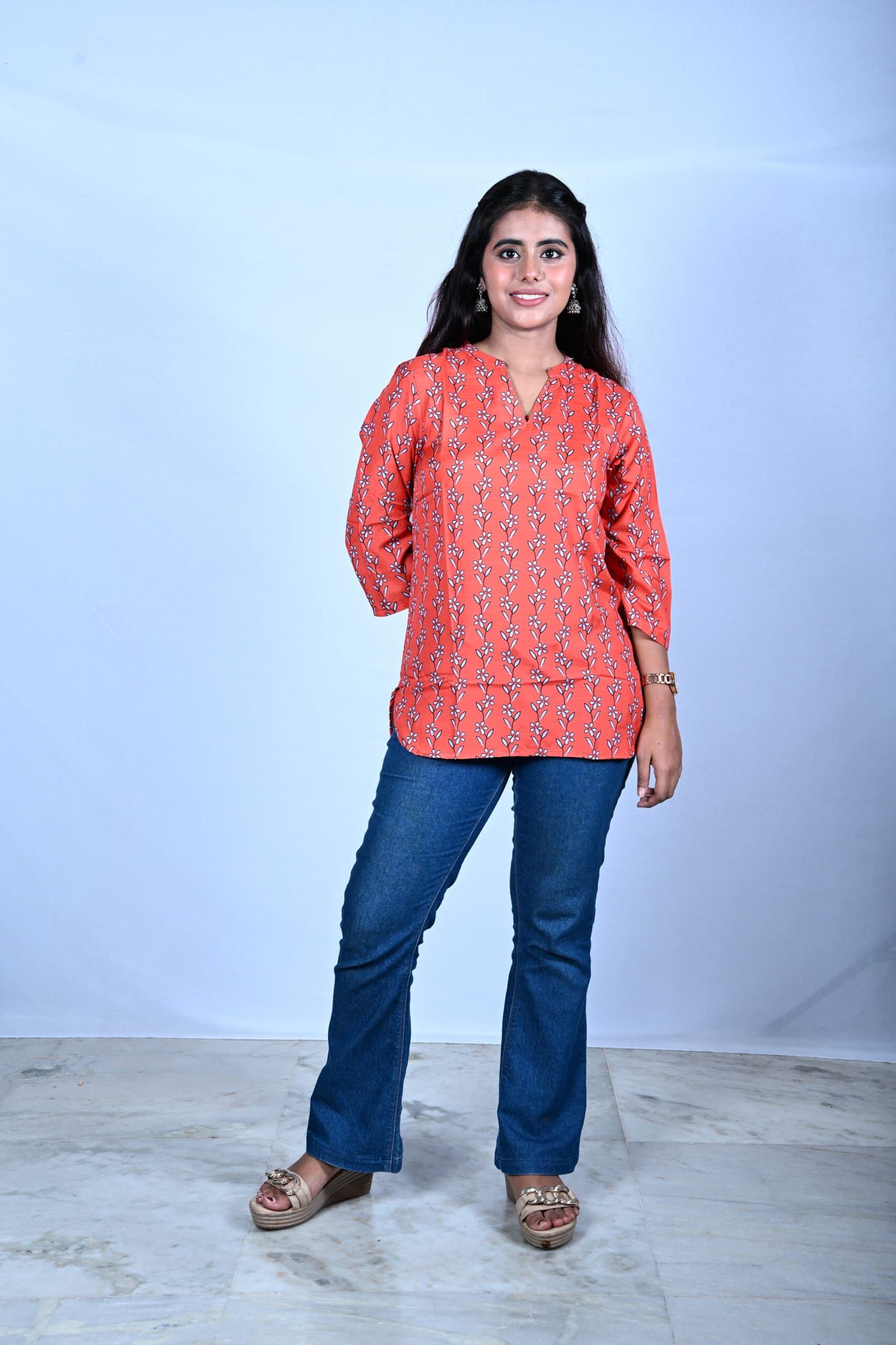 Women's Printed Kurta Pant Set | V-Neck Ethnic Co-Ord Set with Tassel Lace Detail | 3/4 Sleeves Casual &amp; Festive Wear